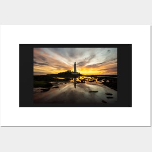 St Marys lighthouse whitley bay sunrise Posters and Art